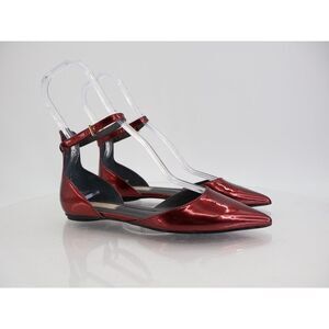 Franco Sarto Women's Racer Ankle Strap Flat D'Orsay Size 6.5 Red Patent Vegan